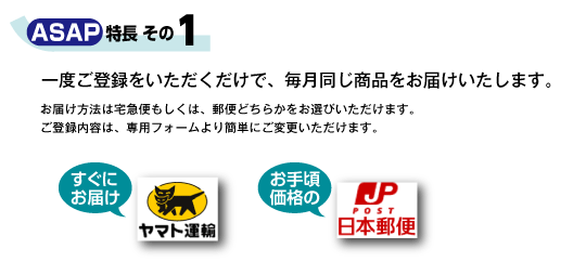 一度の登録で、同じ商品を指定した日に毎月お届け