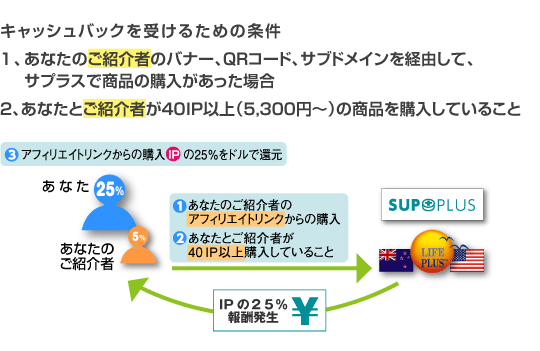 お友達が紹介した方がお買い物をされたときも、同じ条件でキャッシュバックは適応されます。